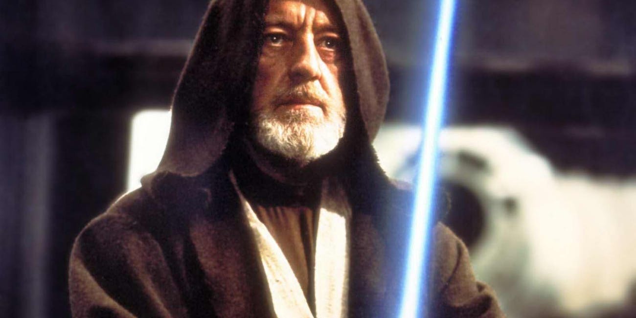 Old Obi-Wan Kenobi with lightsaber